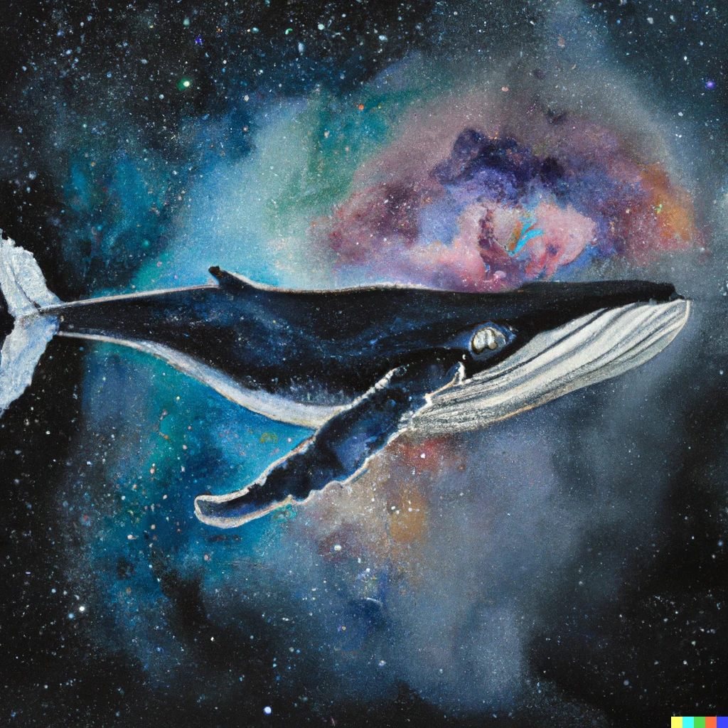 Prompt:  pen watercolor painting of a giant whale on space, detailed, realism, digital art