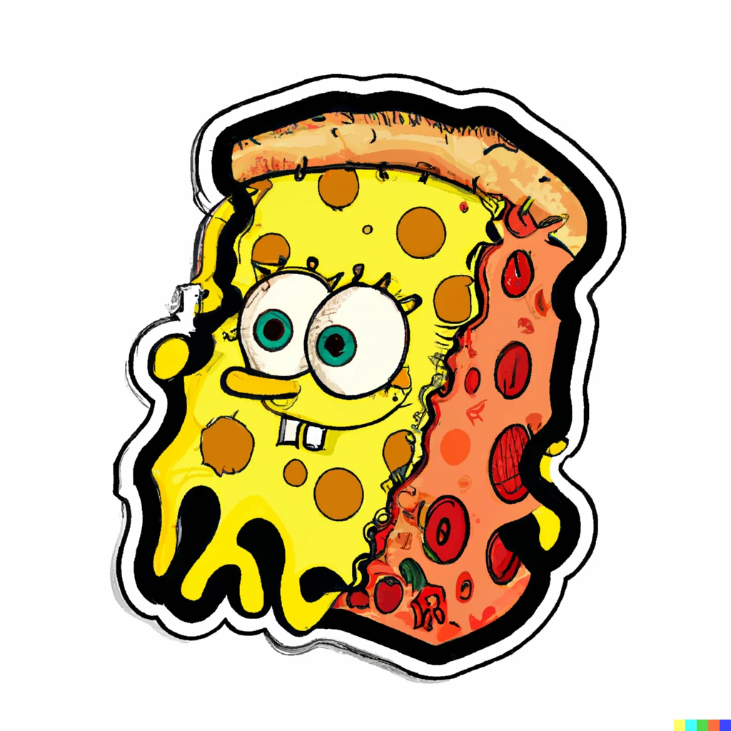 Prompt: half spongebob half pizza, adobe illustration sticker avg