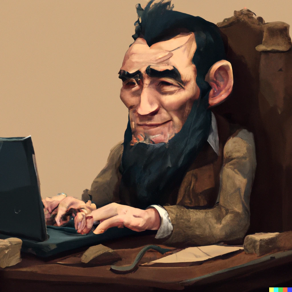Prompt: abraham lincoln playing world of warcraft, digital art