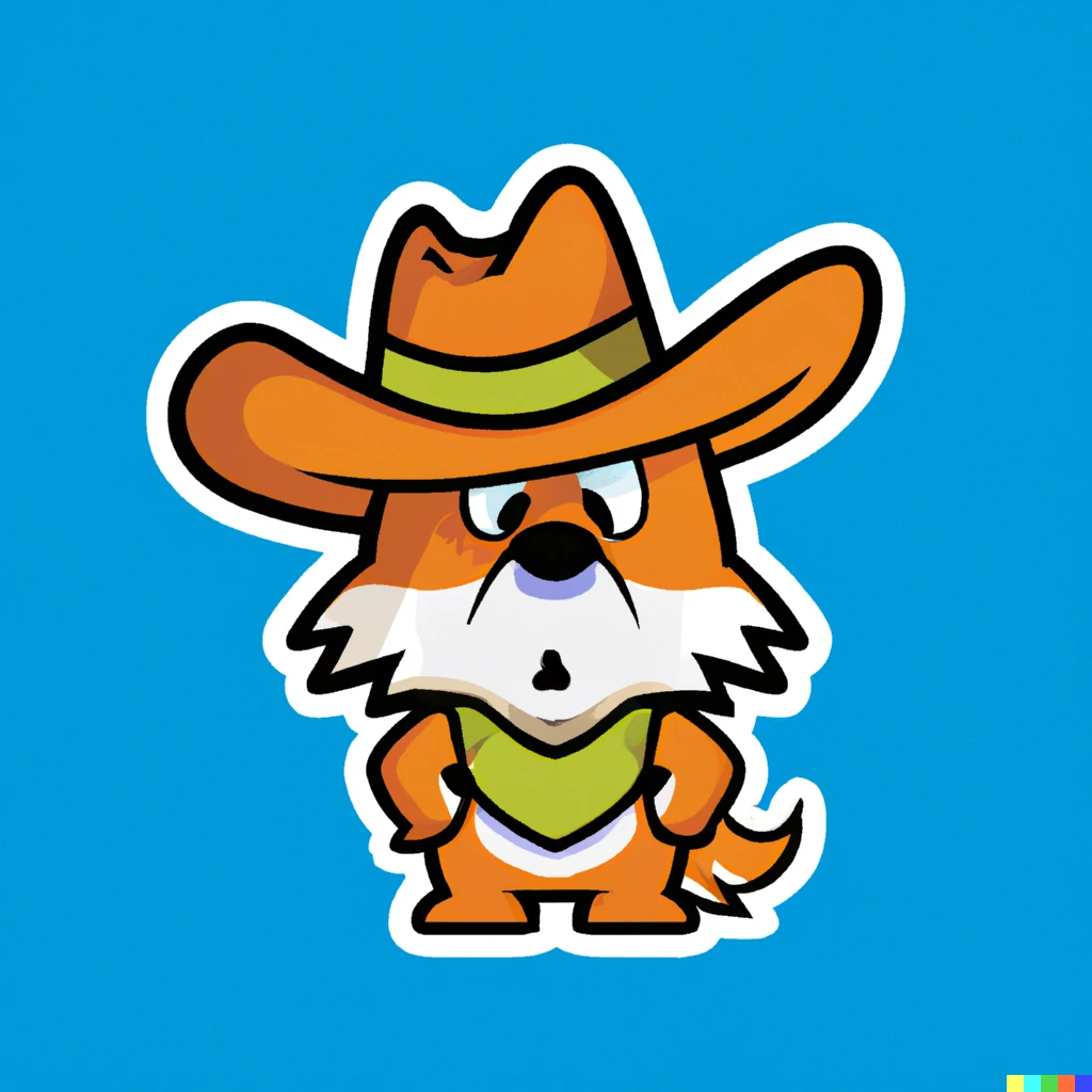 Prompt: absurdly cute coyote wearing a cowboy hat, adobe sticker illustration svg