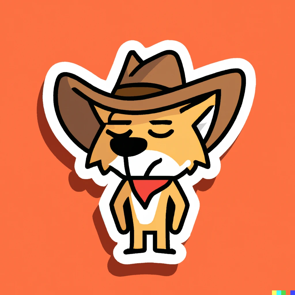 Prompt: absurdly cute coyote wearing a cowboy hat, adobe sticker illustration svg