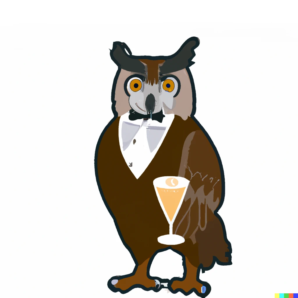 Prompt: European Eagle-owl Owl bartender, adobe illustrator sticker svg