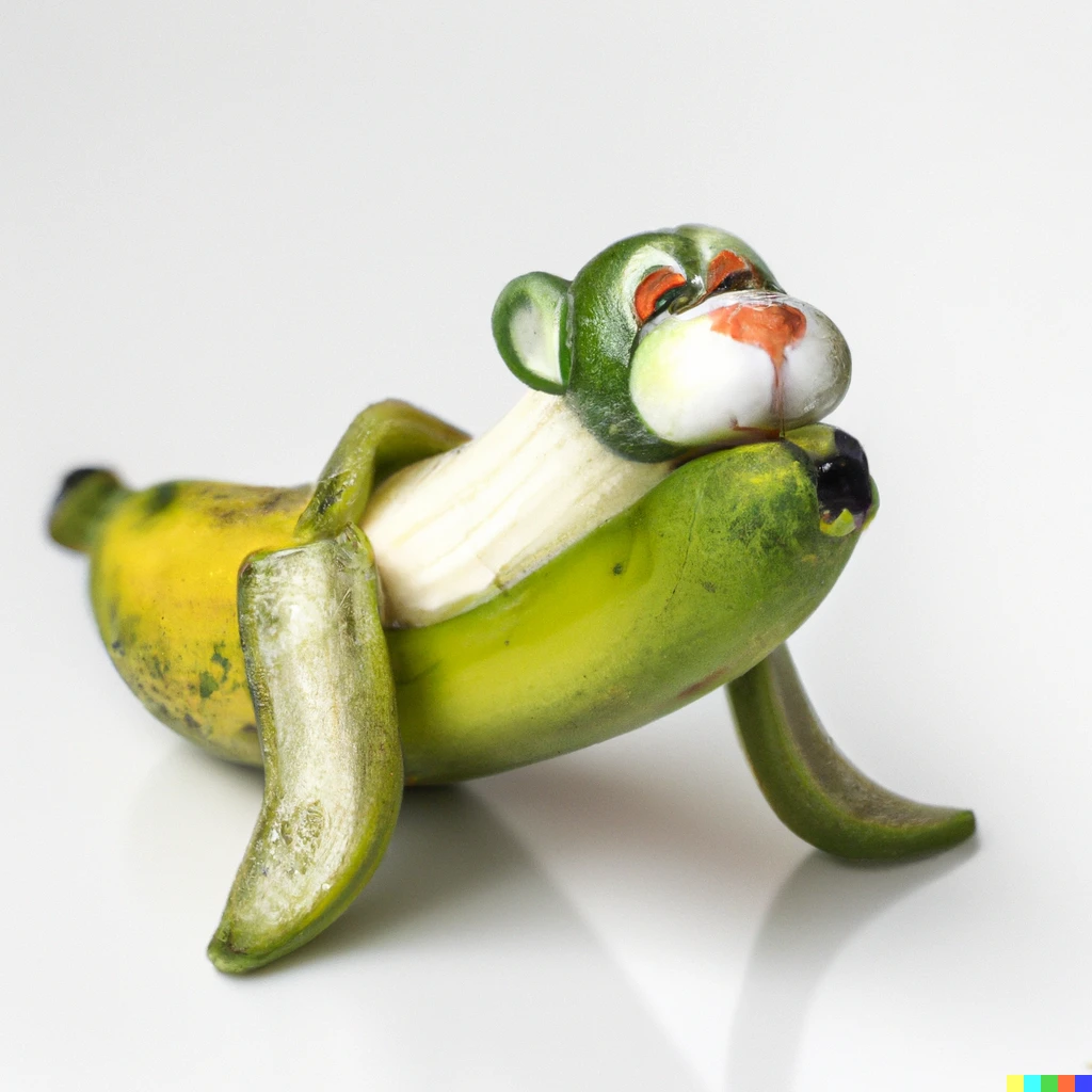 Prompt: A fruit in the shape of an animal, high resolution photograph