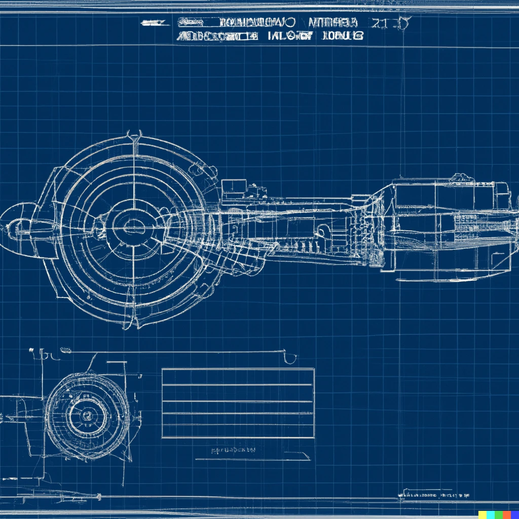 Prompt: Blueprint of a warp drive ship