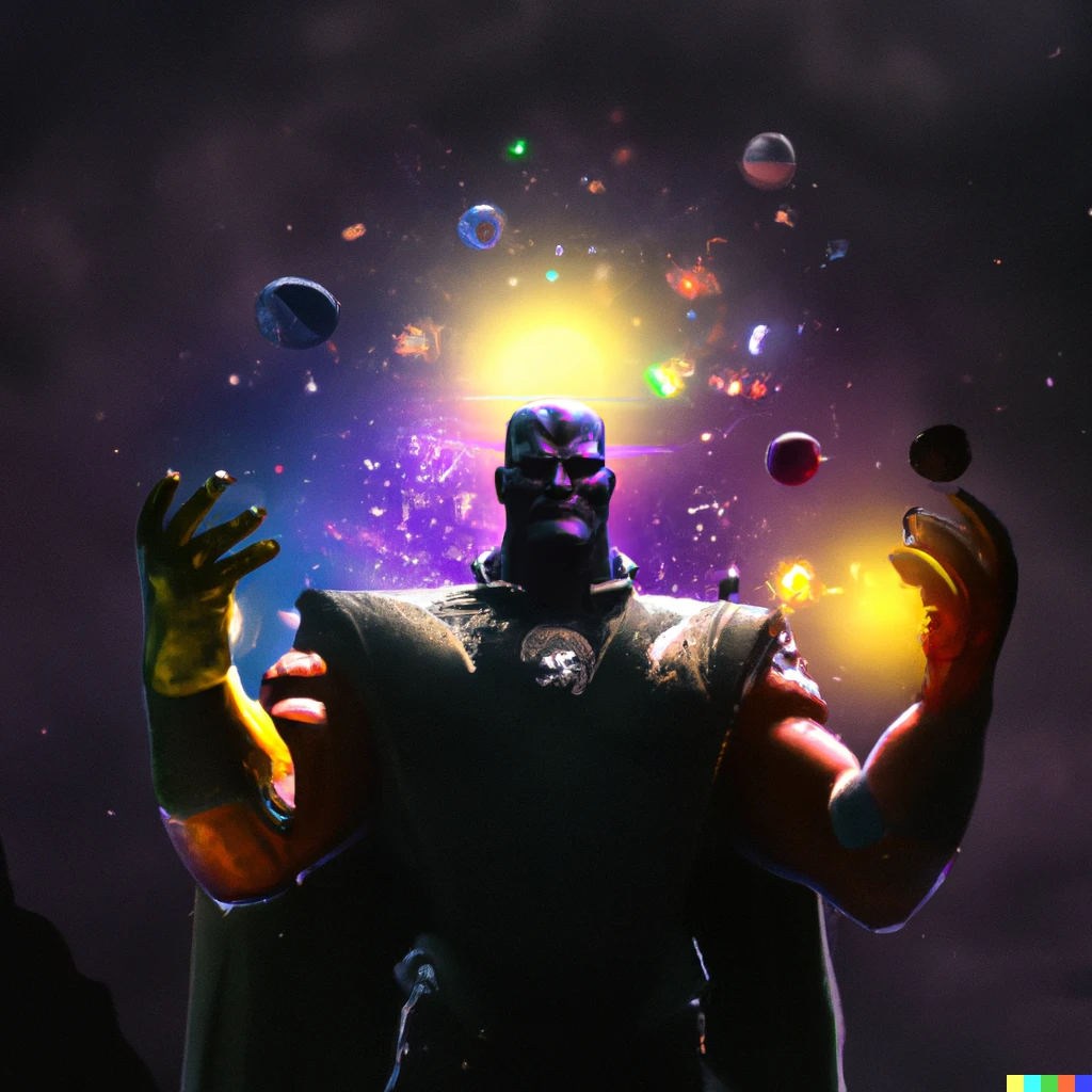 Prompt: thanos juggling planets