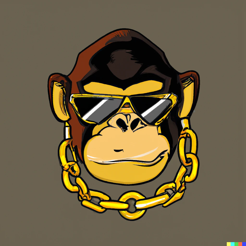 Prompt: Monkey wearing shades wearing a gold chain, adobe illustration sticker svg