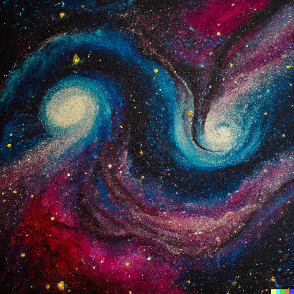 Prompt: two galaxies colliding oil painting