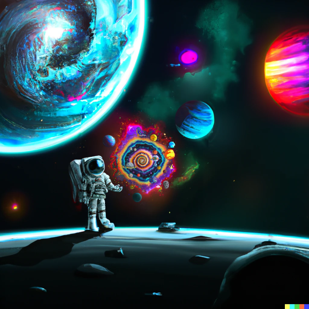 Prompt: astronaut with galaxy and planets, digital art