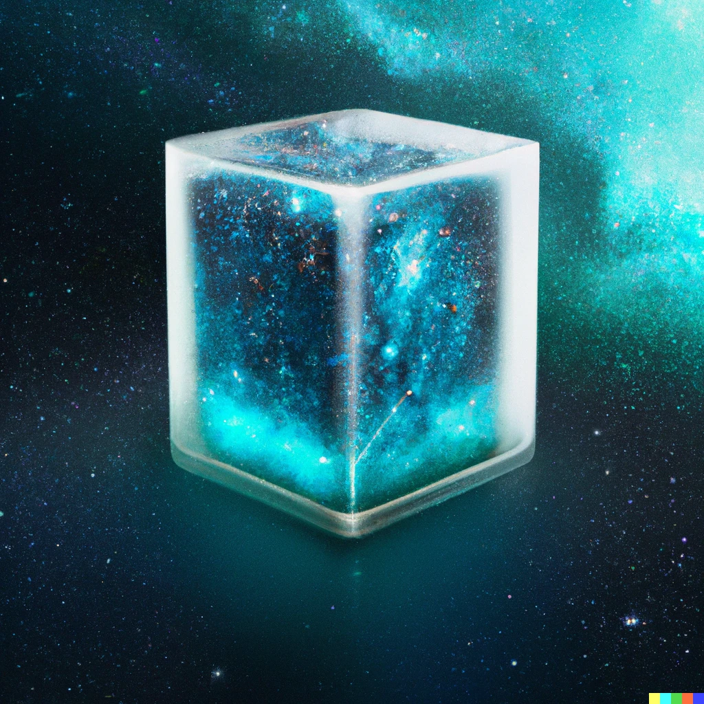 Prompt: a galaxy inside a resin cube, realistic digital art