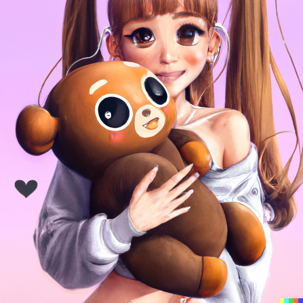 Prompt: Ariana Grande holding a rilakkuma, digital art