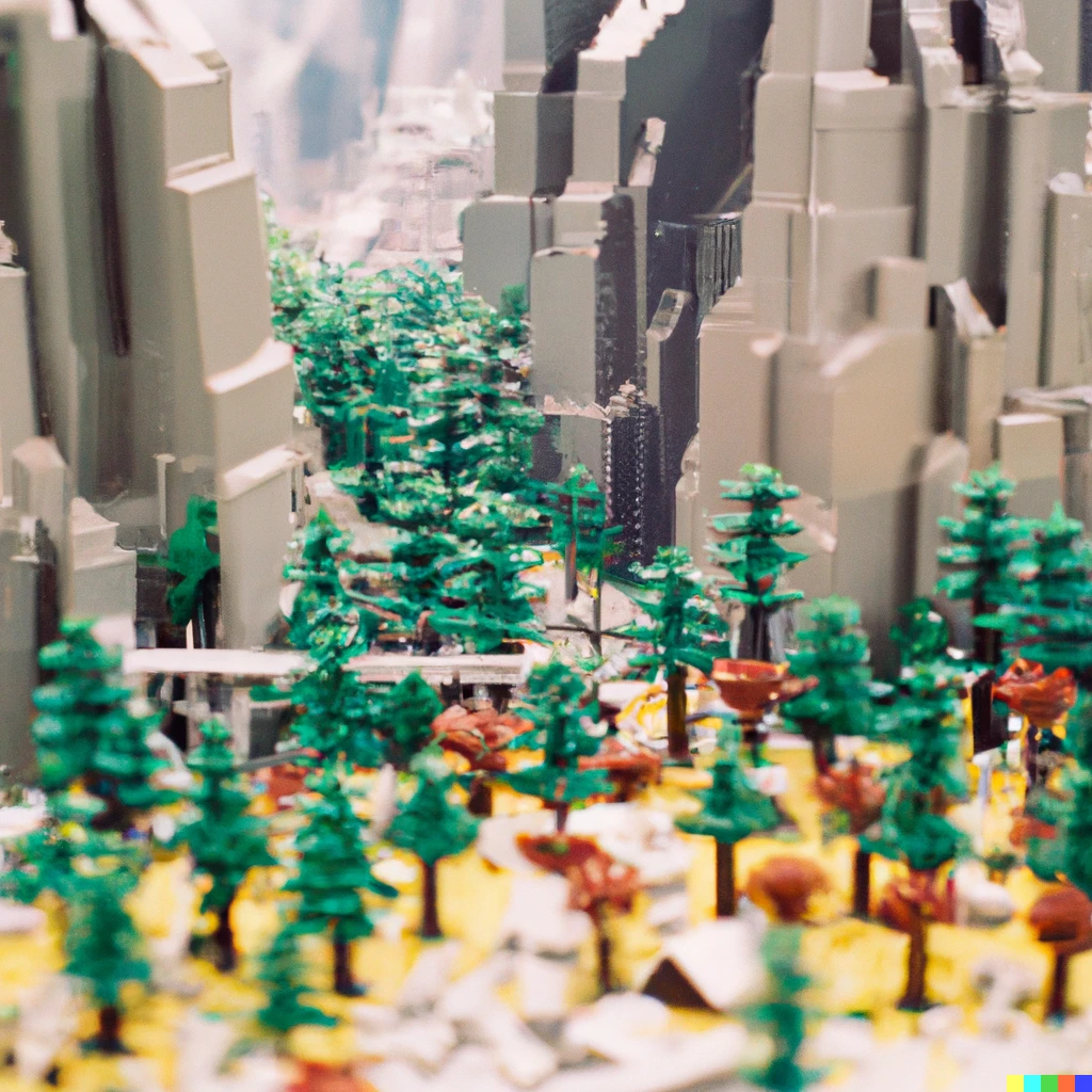 Prompt: Yosemite Valley made out of Legos, 35mm film stop motion