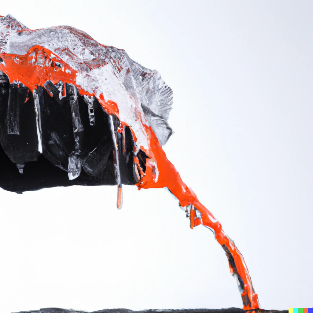 Prompt: lava being poured onto a massive block of ice, photograph, studio lighting, white background, movie poster