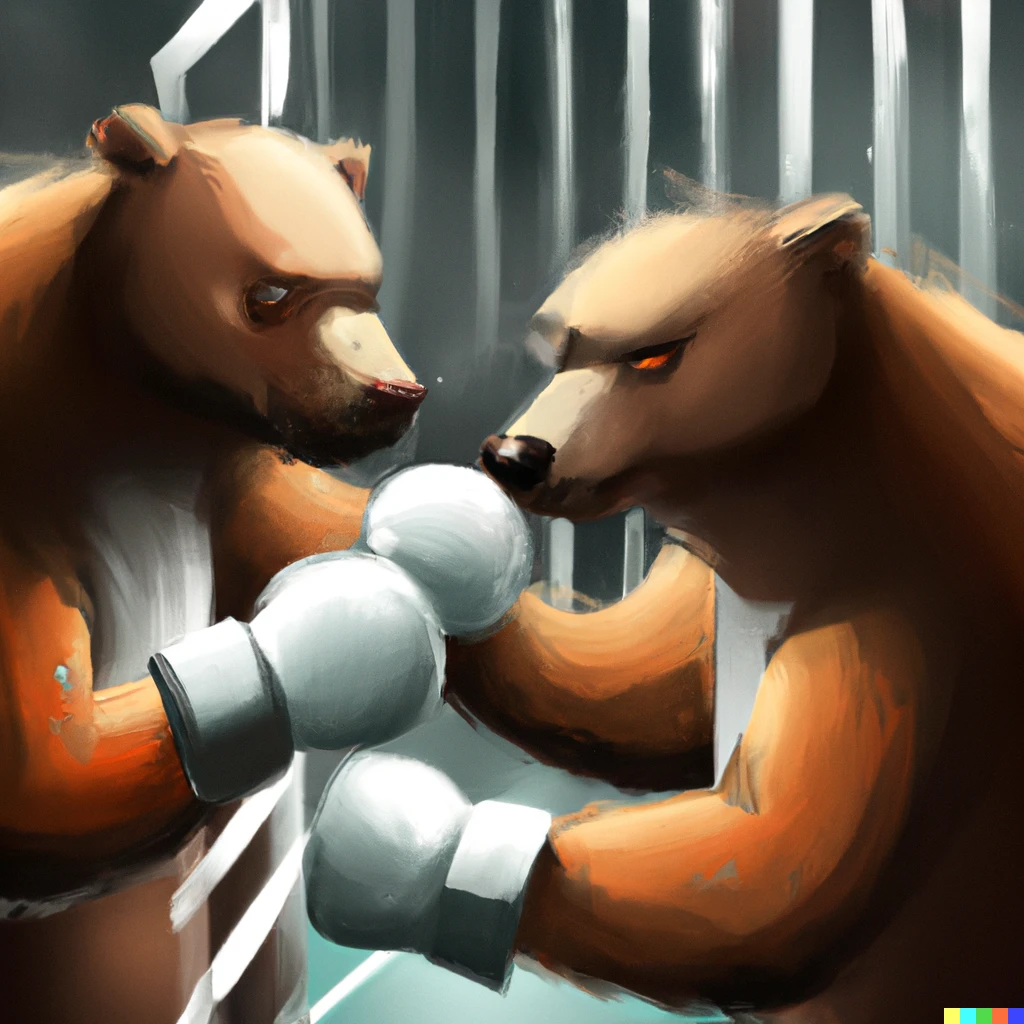 Prompt:  2 Bears boxing in a Cage, digital Art