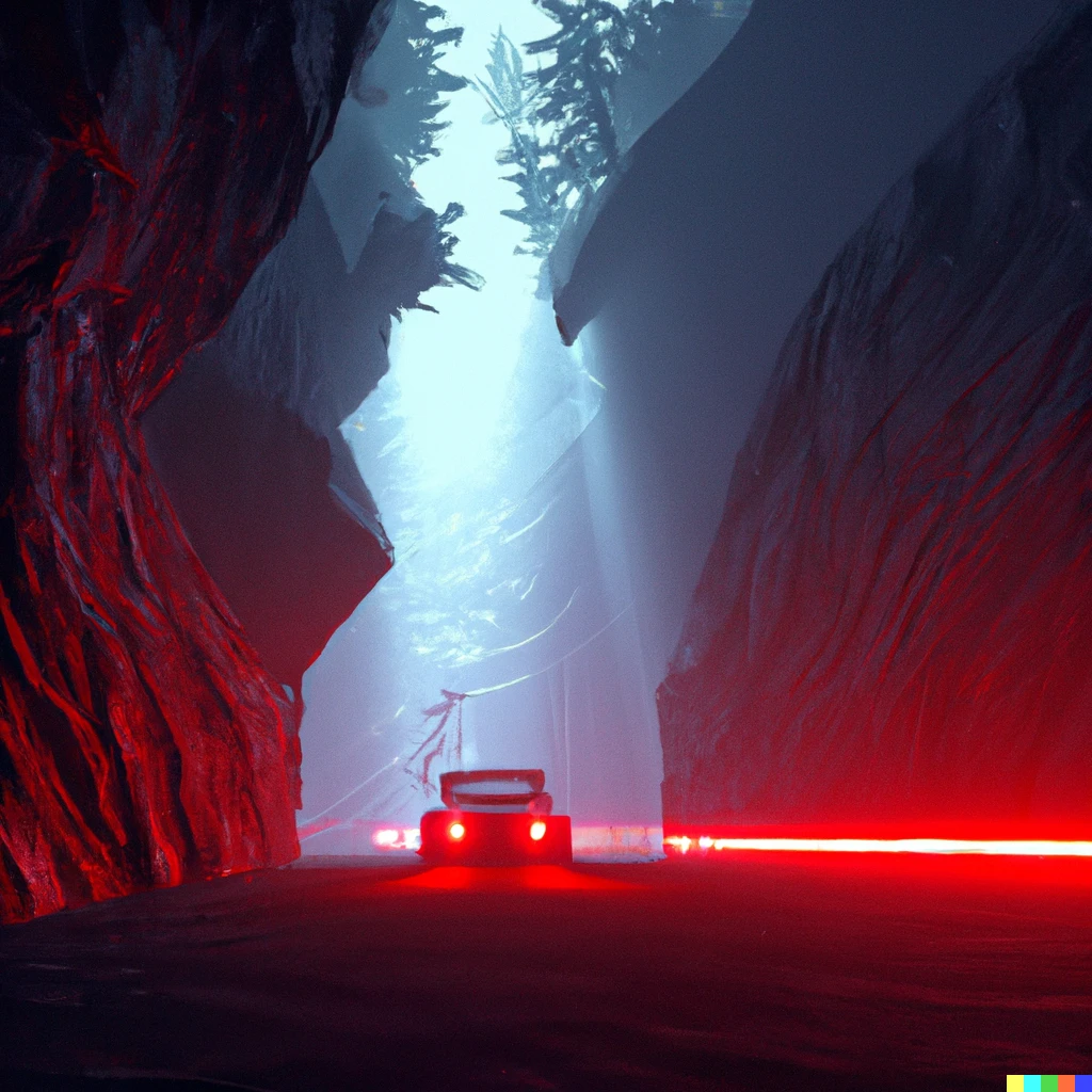 Prompt: car going through a tunnel in a mountain, digital art