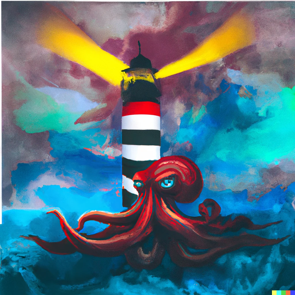 Prompt: kraken on lighthouse