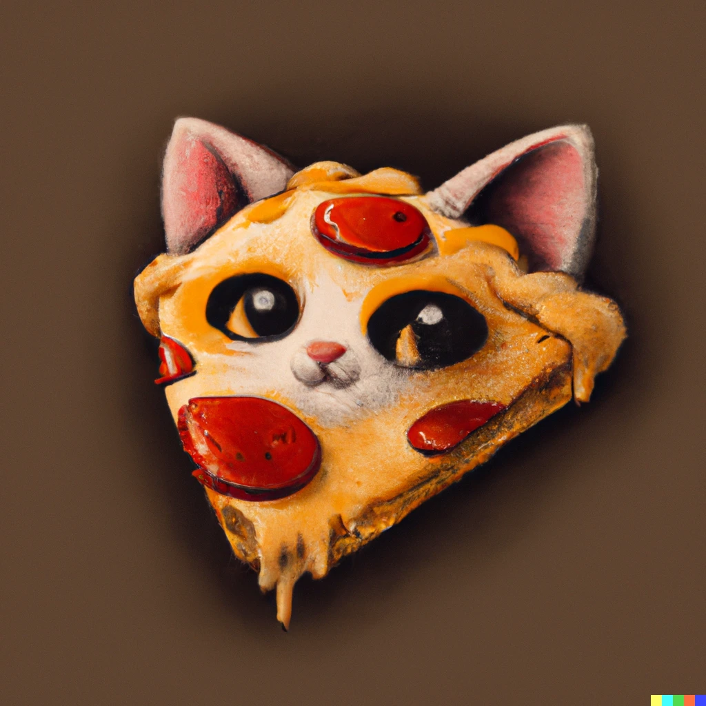 Prompt: a cat made out of pizza, digital art