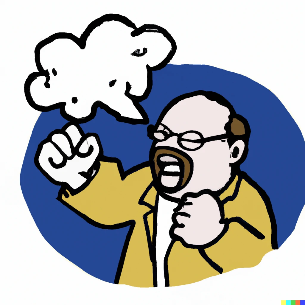 Prompt: Craig Newmark in the style of Grandpa Simpson, shaking his fist and yelling at a cloud