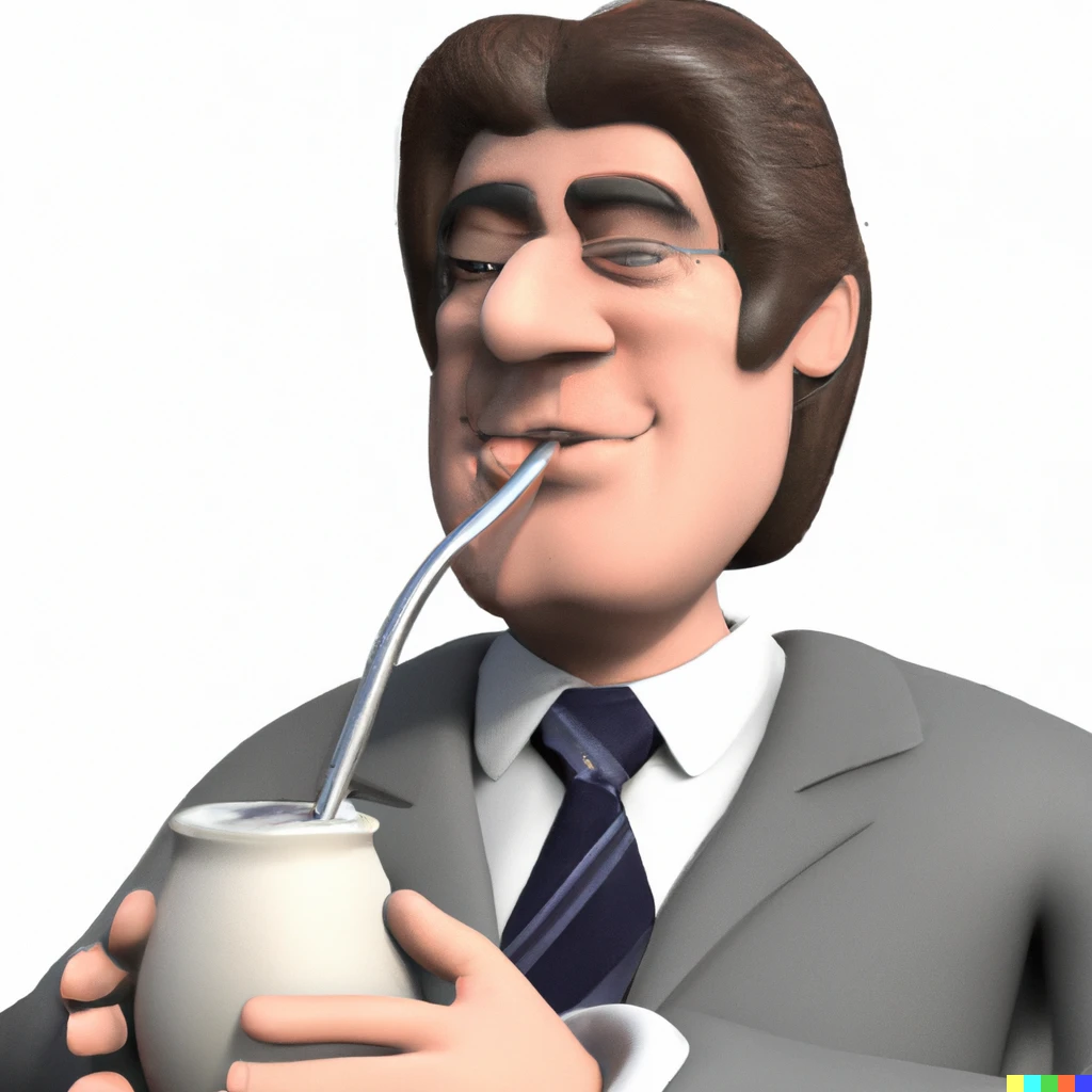 Prompt: a  3 d render of a uruguayan lawyer  male drinking mate 