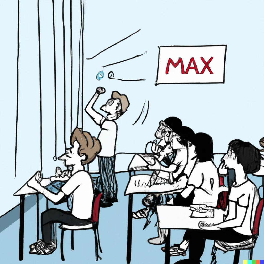 Prompt: Students at a conference in Toronto studying cognitive science in an cartoon style with the AC turned on to the max