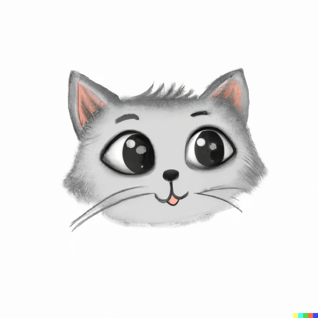Prompt: Beautiful cat illustrations. Big eyes and a little smile. Ears are standing up. White background.