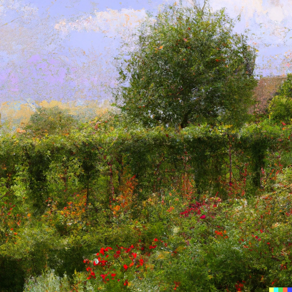 Prompt: Gardens At Giverny, by Paul Cézanne
