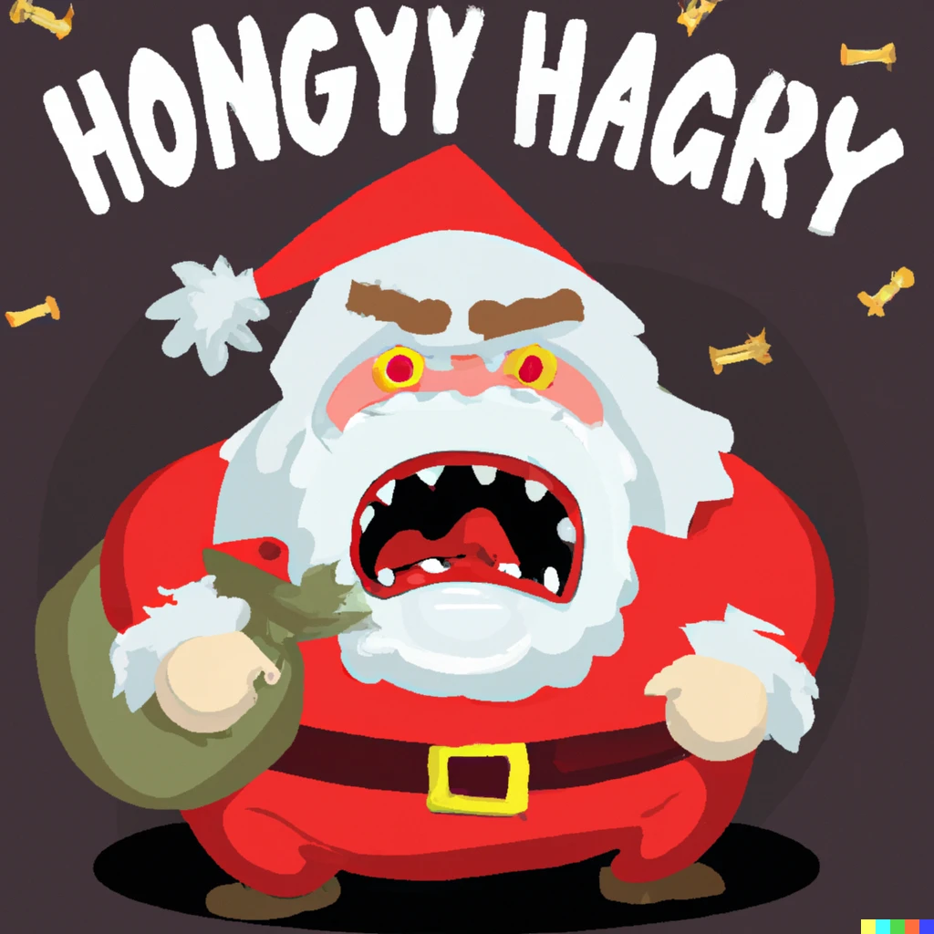 Prompt: Monster hungry Santa Claus