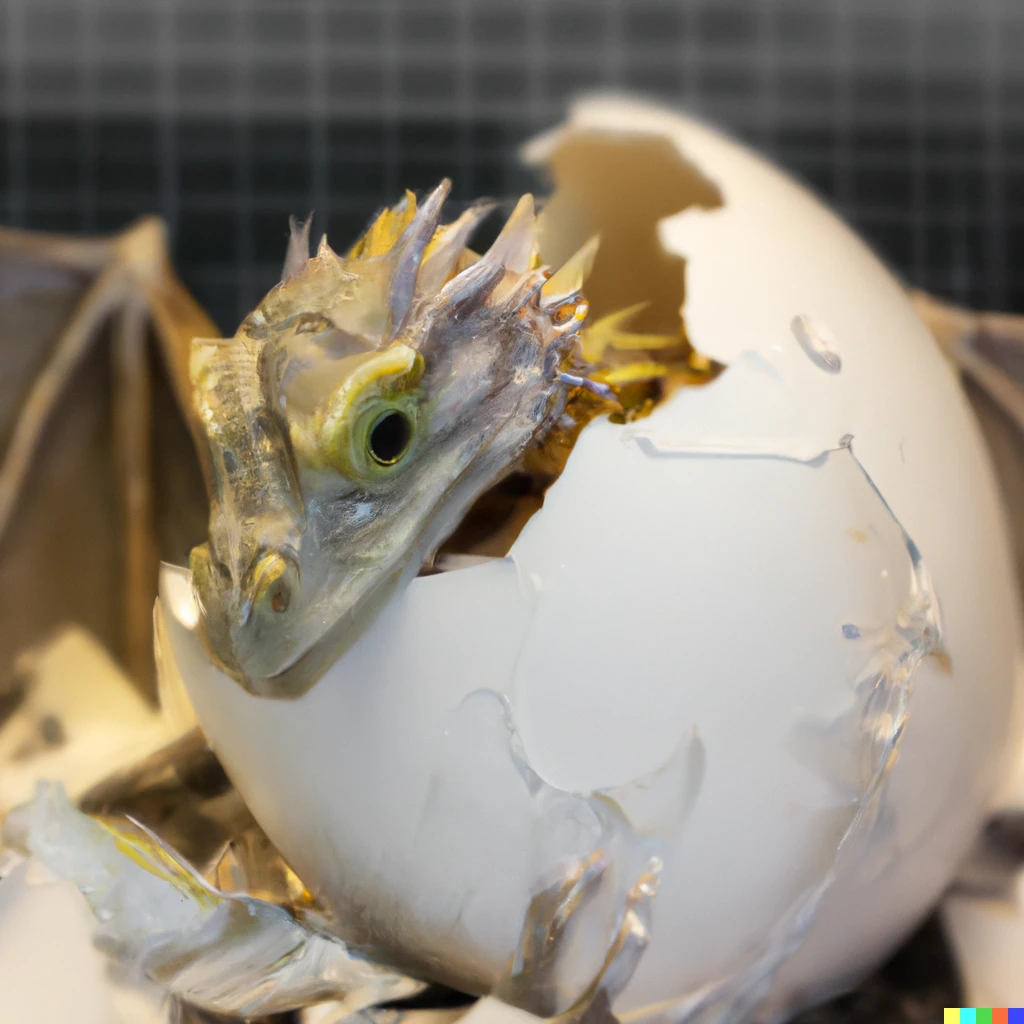Prompt: photo of a  baby dragon hatching from an egg
