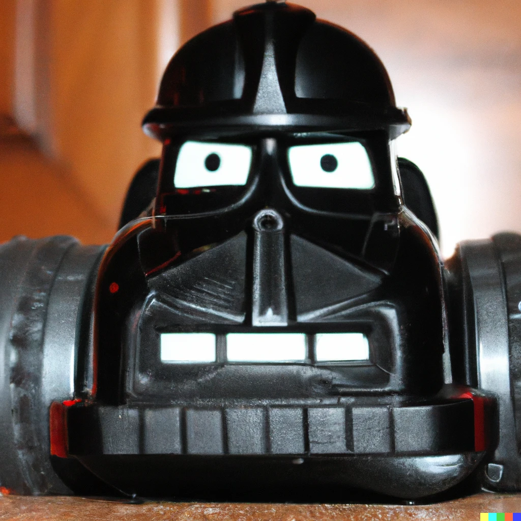 Prompt: A cross between Darth Vader and tow mater.