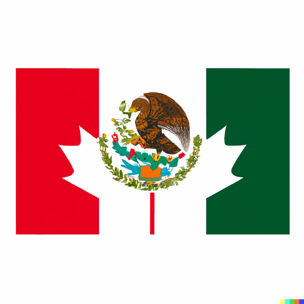 Prompt: Flag of the country of Mexico and Canada combined, flag design