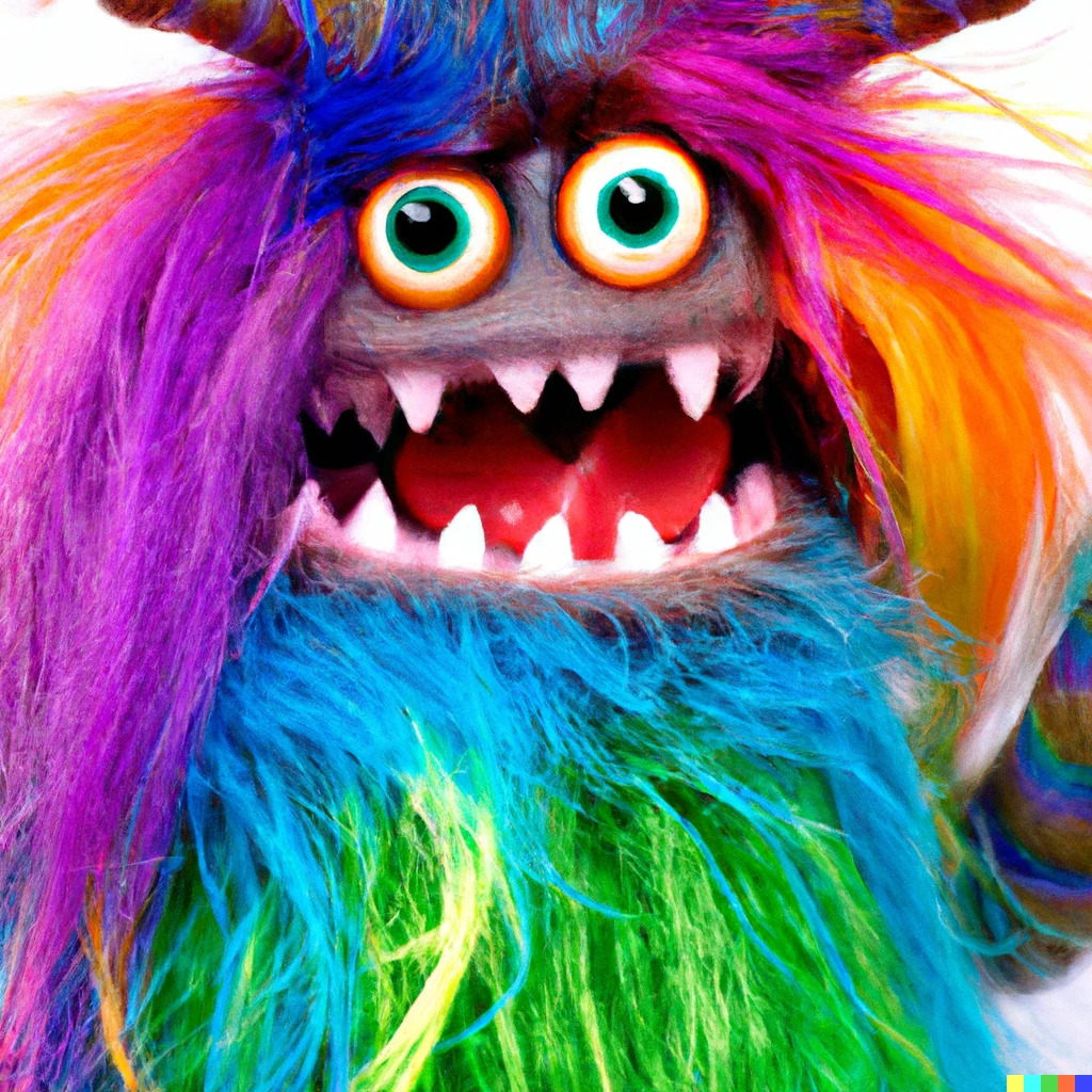 Prompt: realistic photo of a monster with rainbow furr