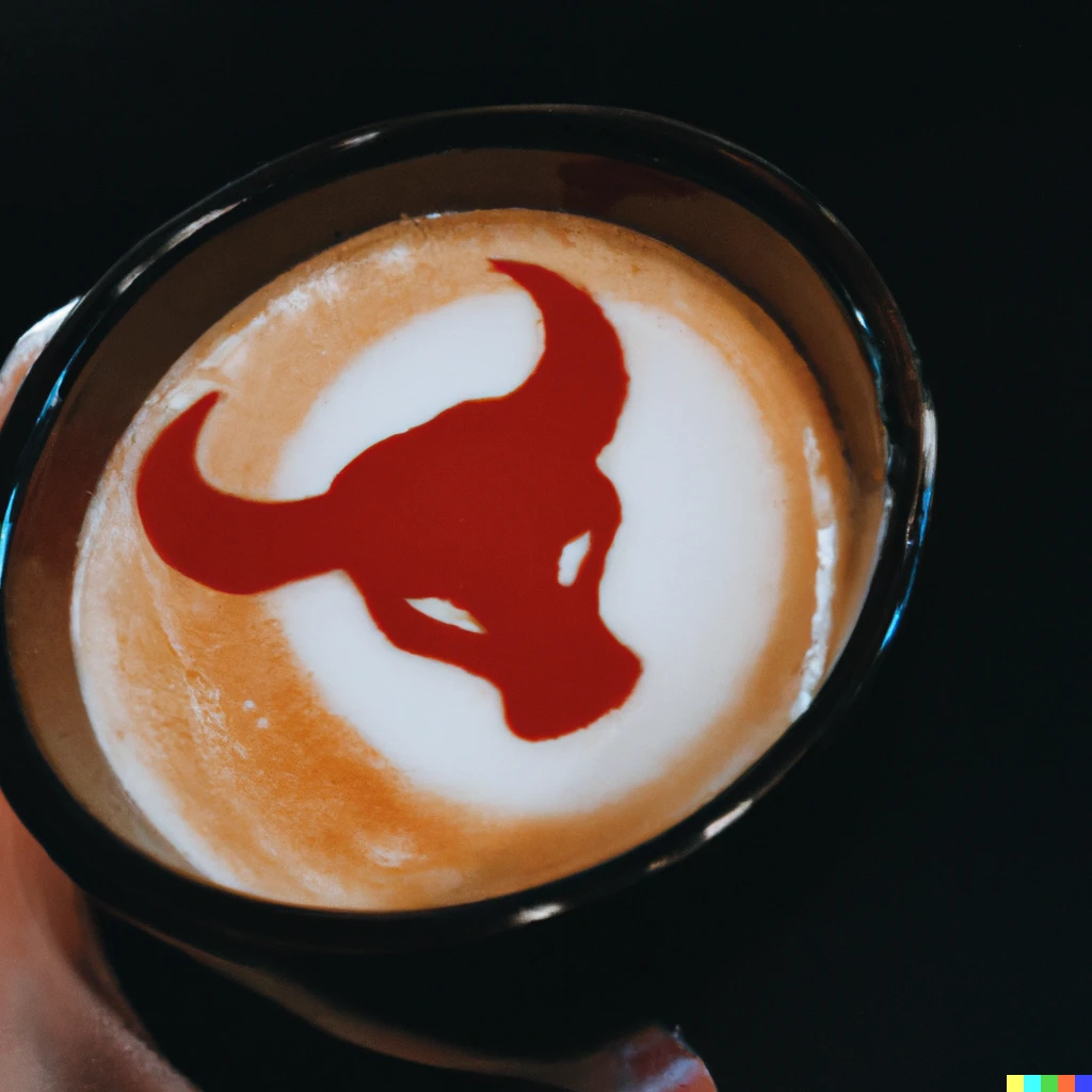 Prompt: a latte in a devil-themed cup