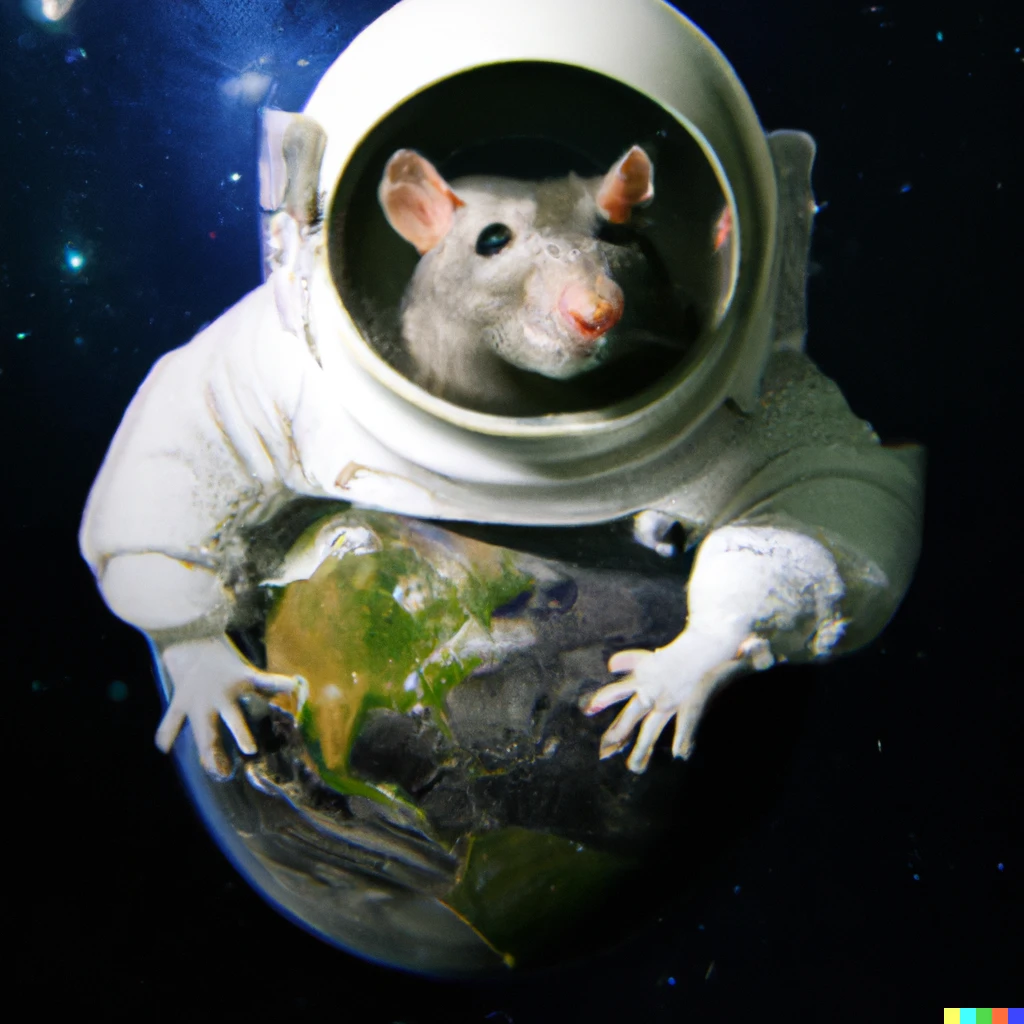 Prompt: Rat astronaut in orbit around the moon, photo