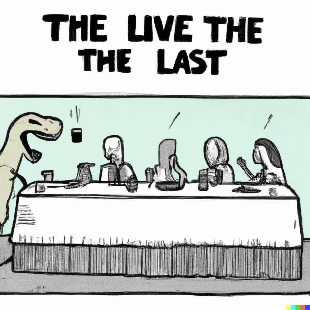 Prompt: The Last Supper, dinosaur comic by Ryan North