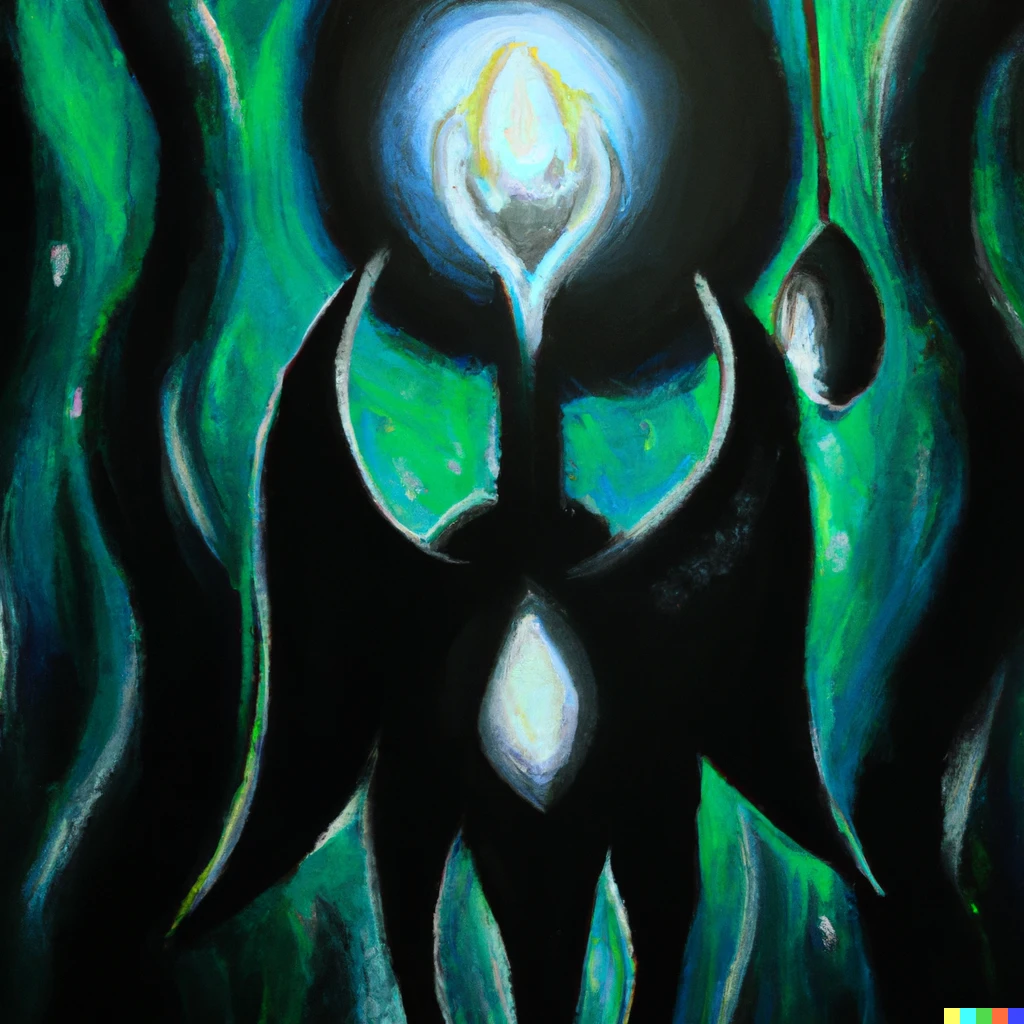 Prompt: Oil painting of The Radiance from Hollow Knight