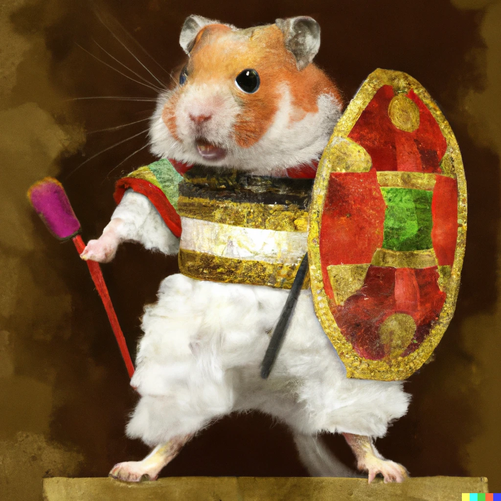 Prompt: a hamster dressed for battle in ancient greece, digital art.