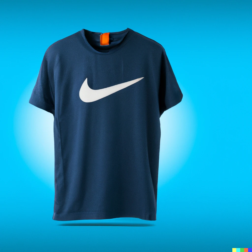 Prompt: A Nike t-shirt on top of a blue gradient background