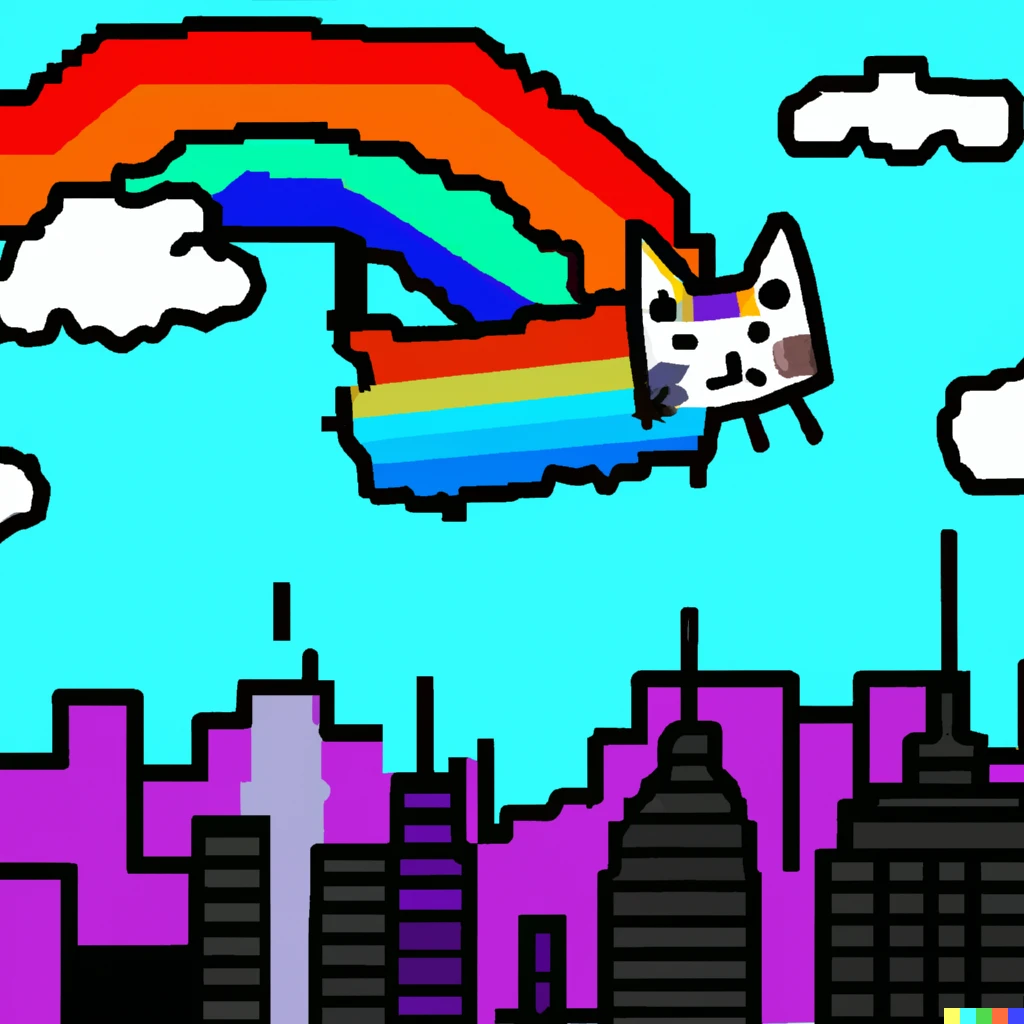 Prompt: A nyan cat flying over New York