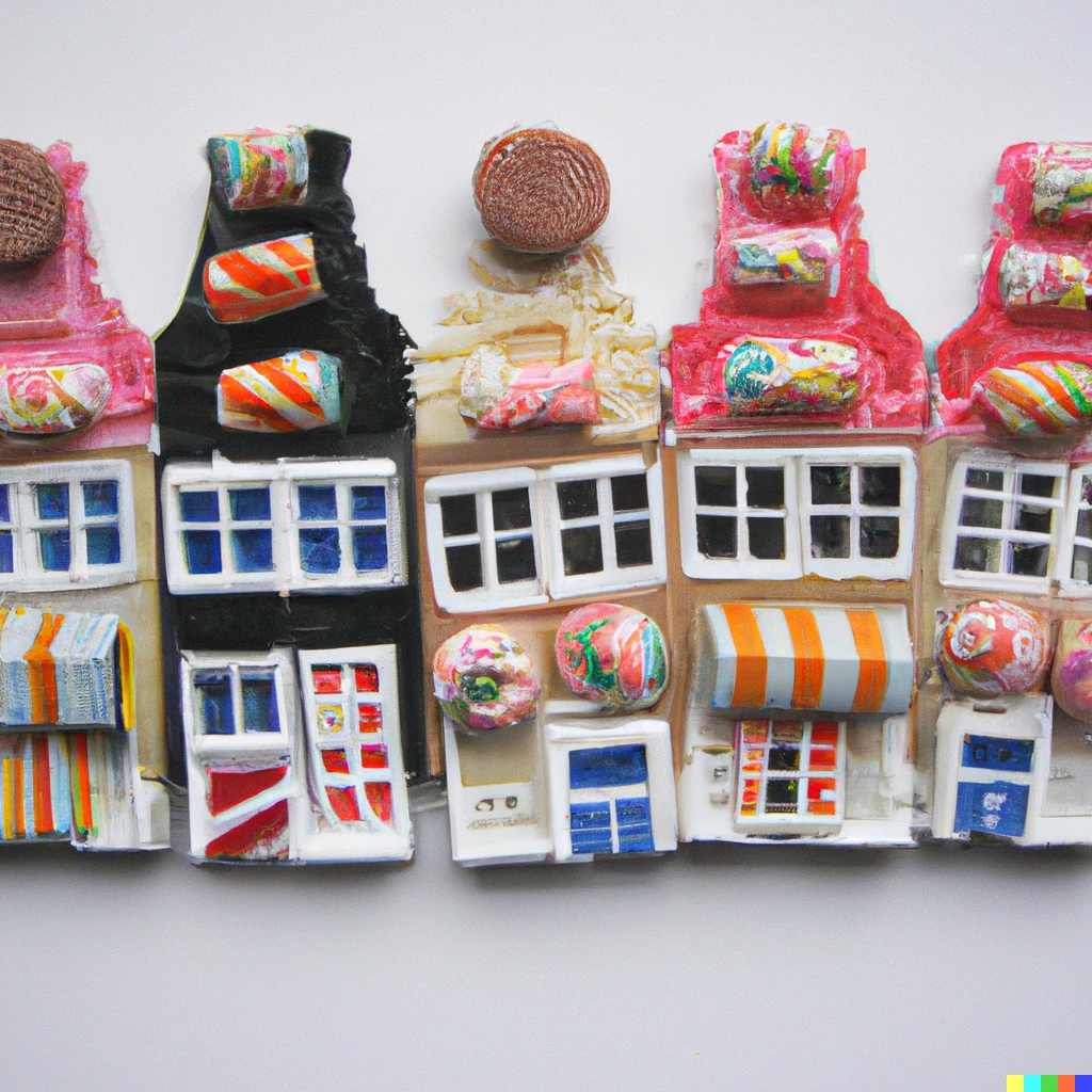 Prompt: Amsterdam townhouse made of candy