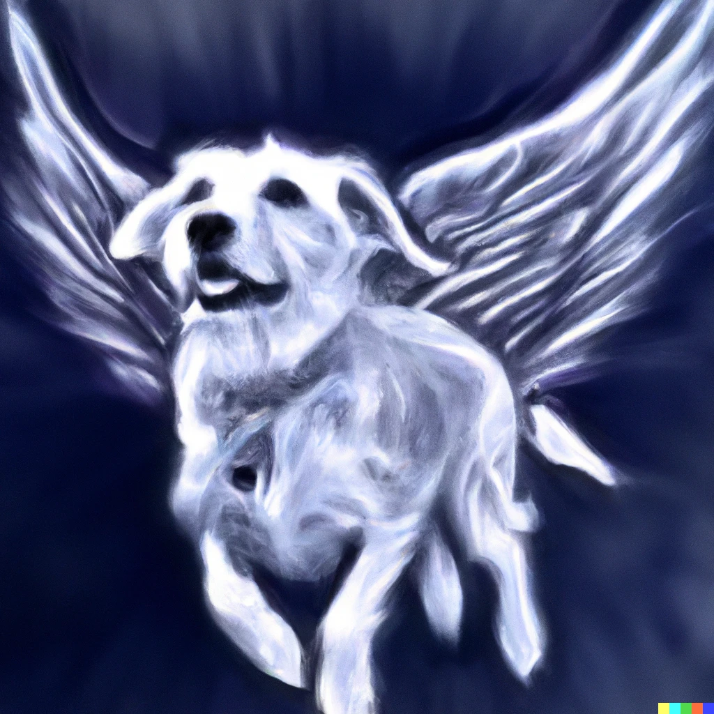 Prompt: A winged dog in digital art