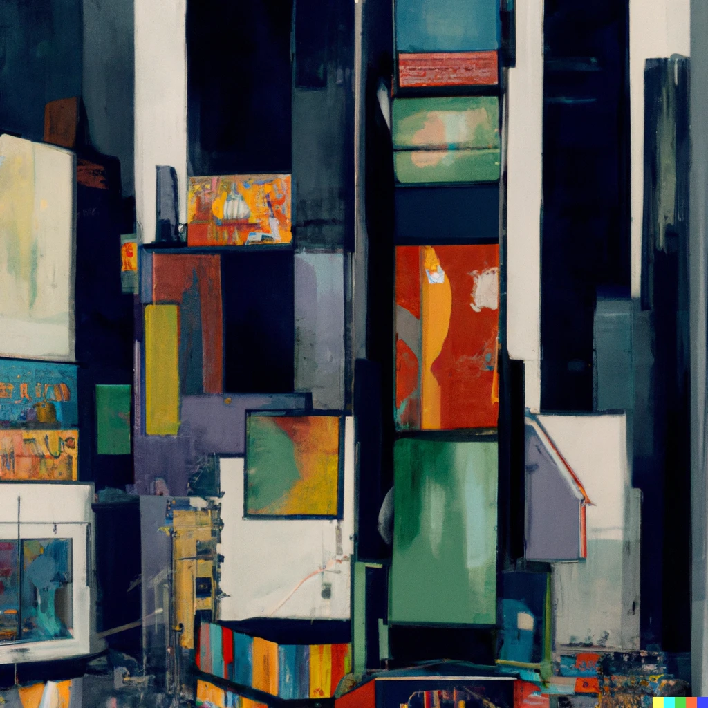 Prompt: A Bauhaus style painting of New York Times Square in the early 2000s | 100