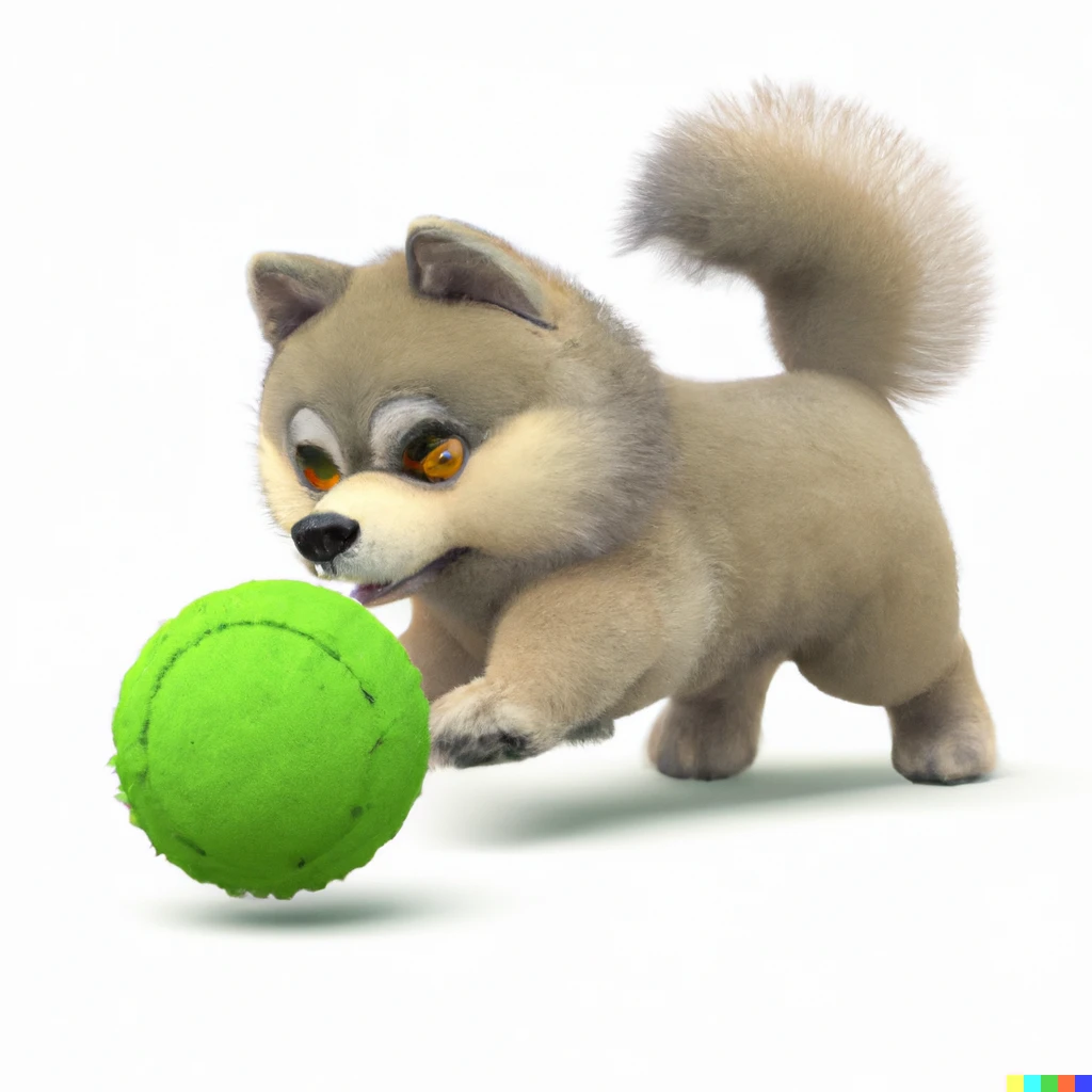 Prompt: 3d render of a pomsky playing 