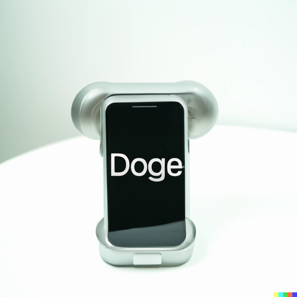 Prompt: New apple telephone for dogs. Accessory for the CEO business minded dog. advertising product shot. award winning 35mm