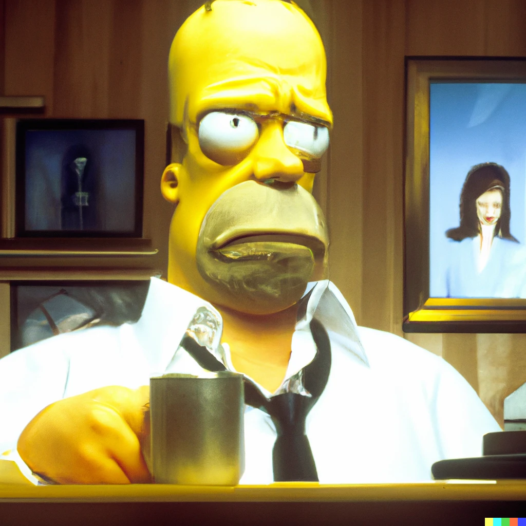 Prompt: a still of Homer Simpson in Pulp Fiction