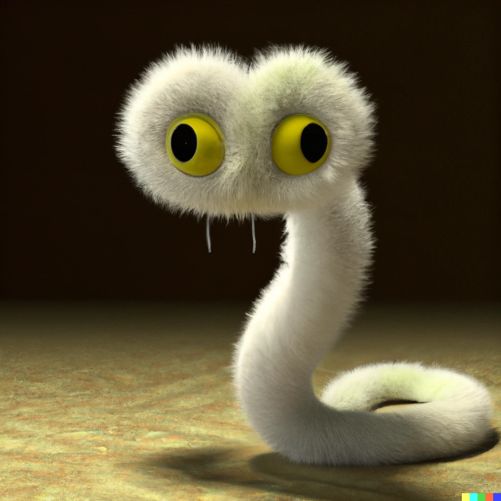 Prompt: Extra fluffy hairy snake Pixar studios 3D animation