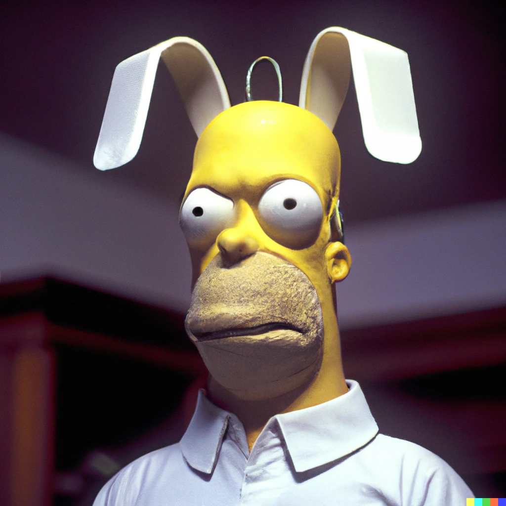 Prompt: a still of Homer Simpson in the 2001 film Donnie Darko