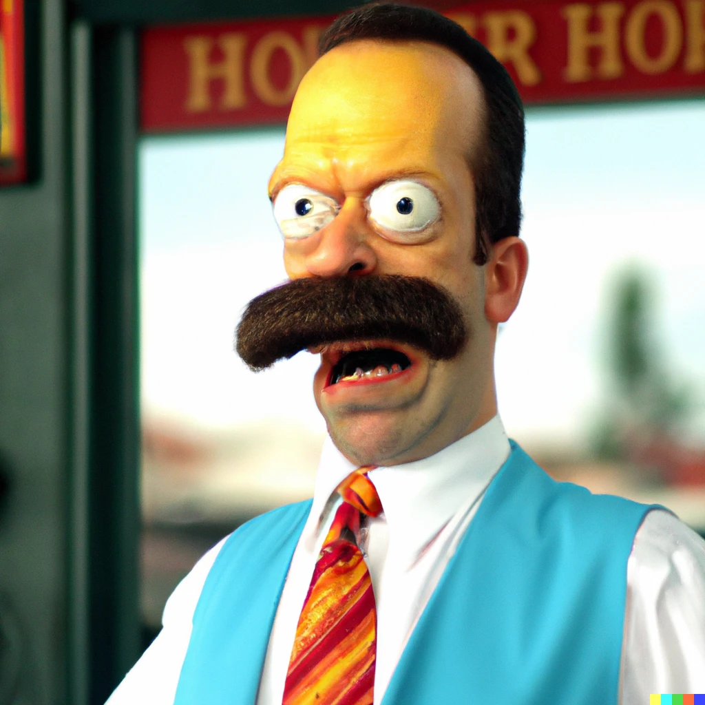 Prompt: a still of Homer Simpson in the 2006 film Borat