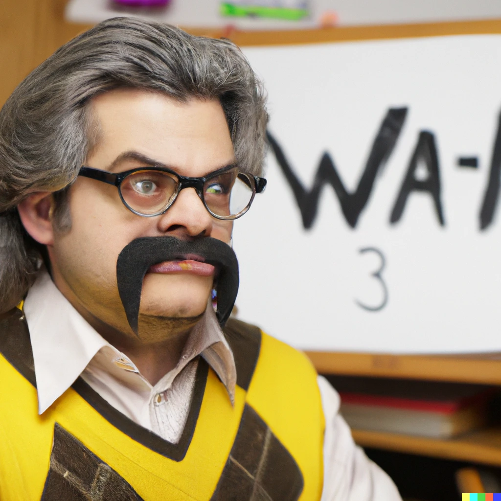 Prompt: A photo of wario if he was a real person, working as a teacher, Sony A7 III hyper realistic photo, 4K