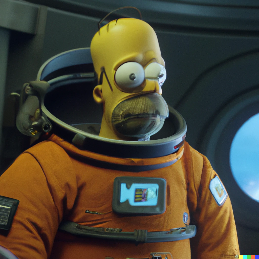 Prompt: a still of Homer Simpson in the 2015 film The Martian