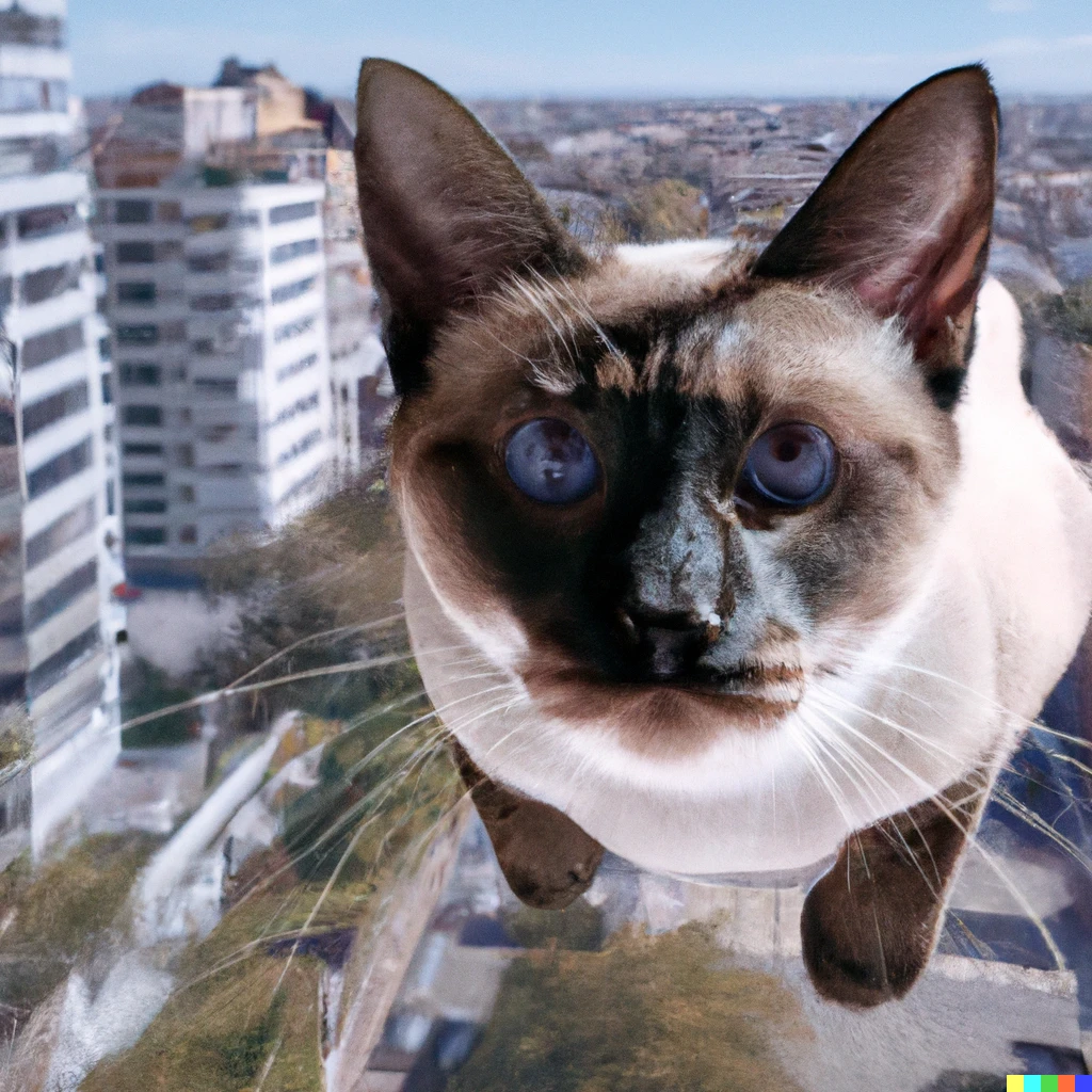Prompt: A chocolate point siamese cat flying over Buenos Aires city, 8k photography. Detailed