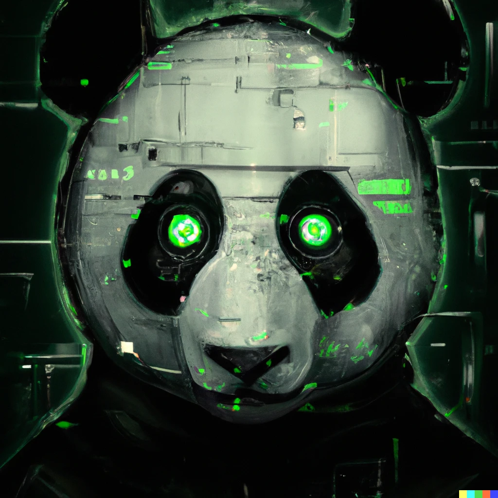 Prompt: A digital art of a cyborg panda 